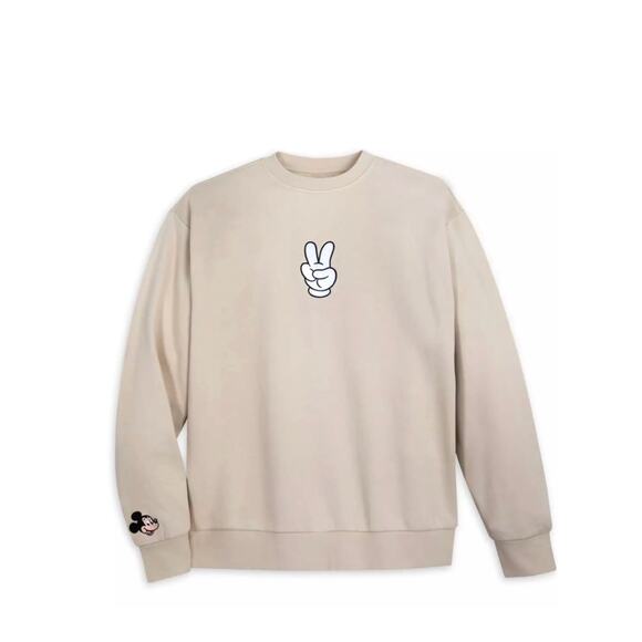 Disney Tops - Disney Parks Mickey Mouse Peace Sign Beige Crewneck Sweatshirt Size L